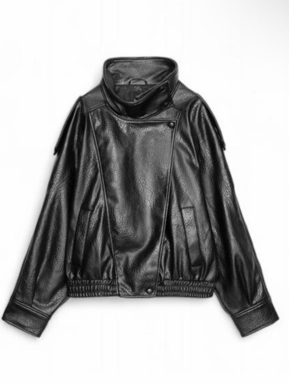 Viral Zara Black Faux Leather Stand-Collar Jacket- size S